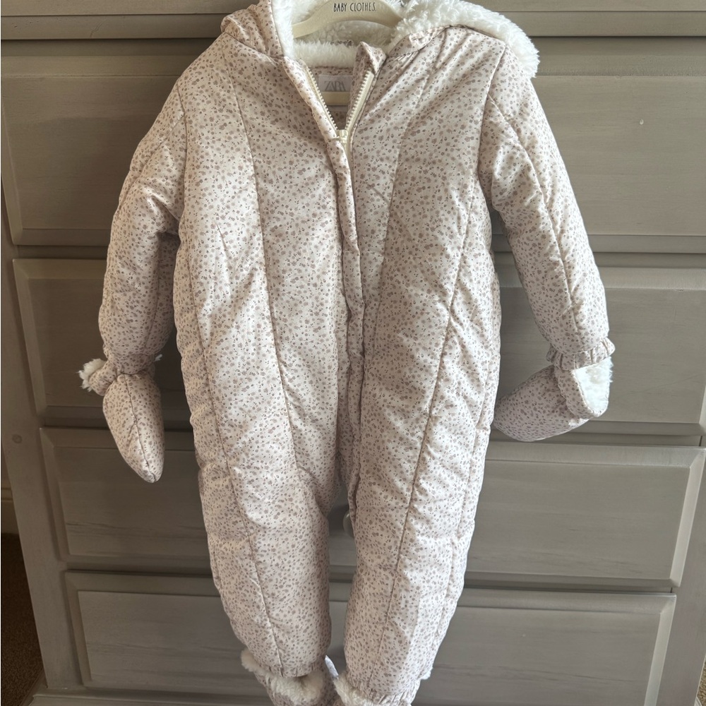 Zara Cream Patterned Baby Snowsuit